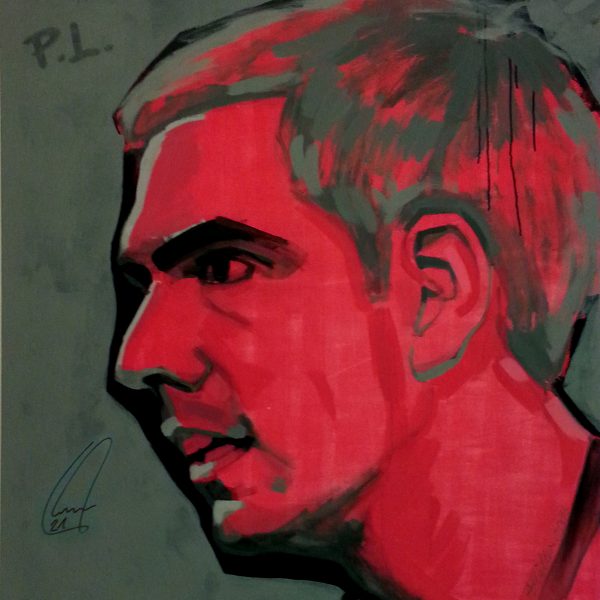 Acryl Porträt von Philipp Lahm mit seinem Autogramm